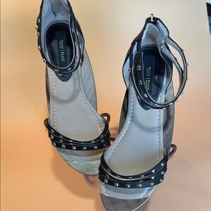 White House Black Market Black Studded Ankle-Strap Heels